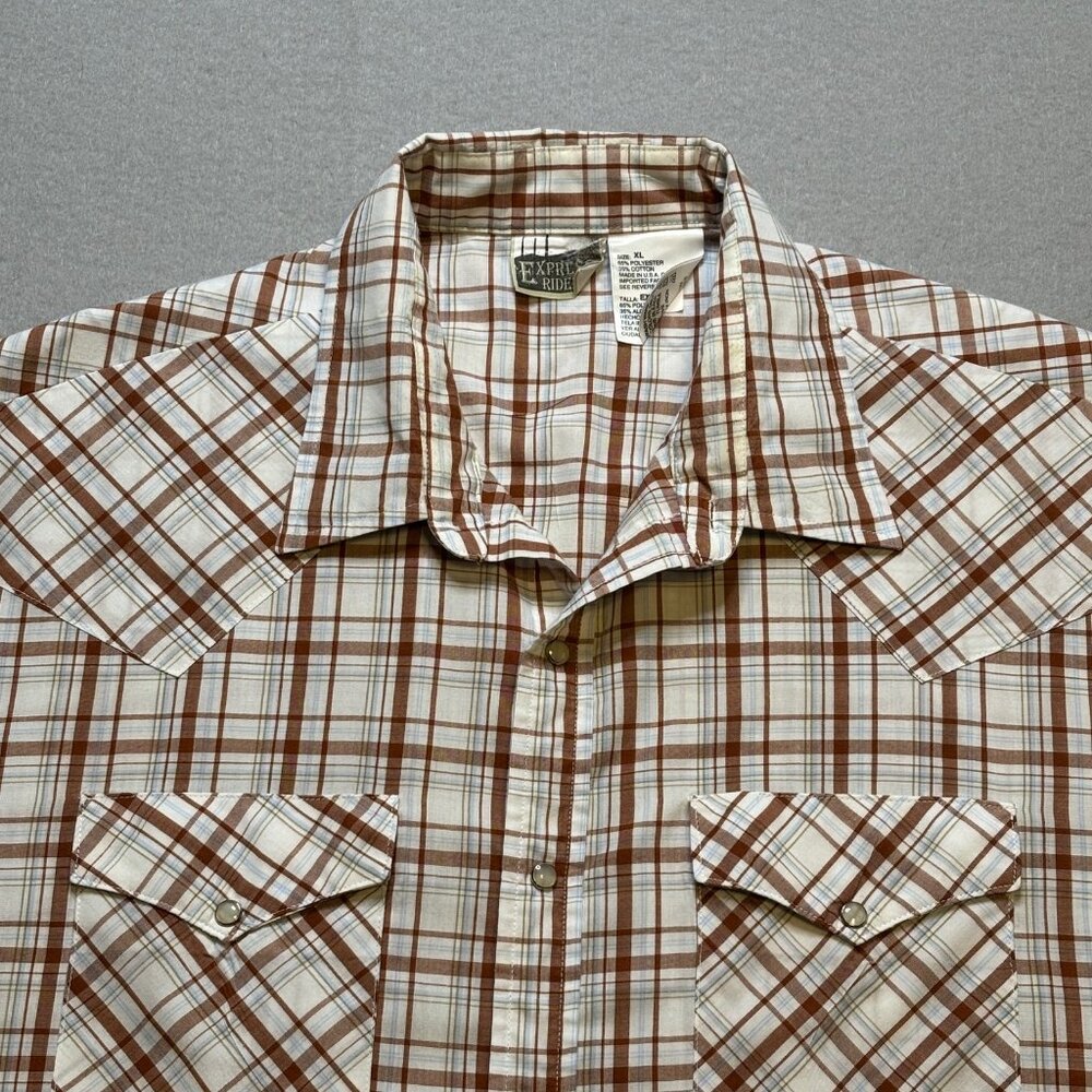 Express Rider VTG Pearl Snap Button Up Shirt Mens Size XL Rust/Brown Plaid